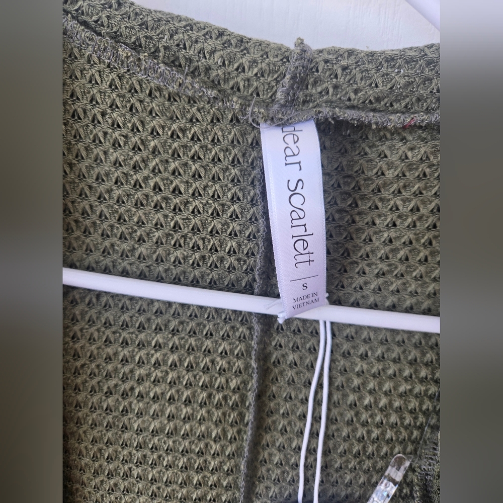 Dear Scarlett Olive Green Open-Front Hooded Long Cardigan Duster Size Small NWT - Picture 4 of 4